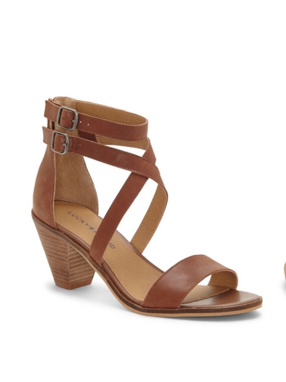 Lucky Brand Cognac Brown Strappy Block Heel Sandal
